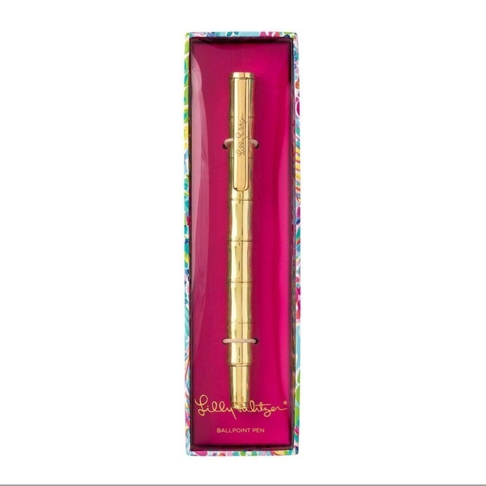 Lilly Pulitzer bamboo design gold ballpoint pen NWT IN BOX